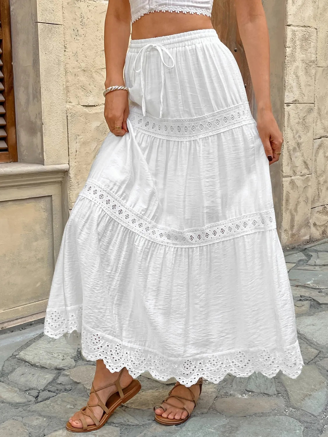 Lace Detail Elastic Waist Skirt - adritiX