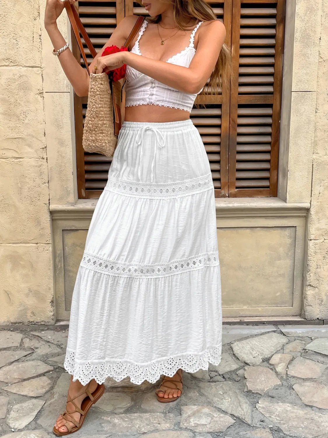 Lace Detail Elastic Waist Skirt - adritiX