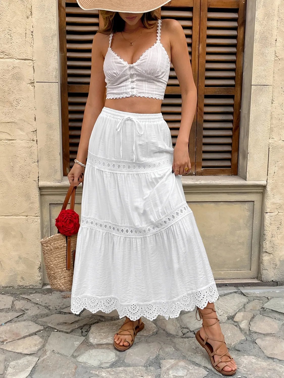 Lace Detail Elastic Waist Skirt - adritiX