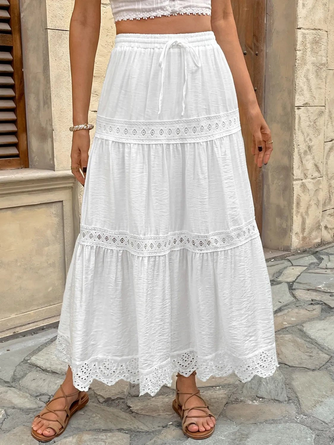 Lace Detail Elastic Waist Skirt - adritiX
