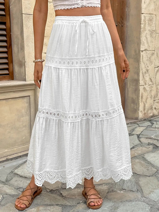 Lace Detail Elastic Waist Skirt - adritiX