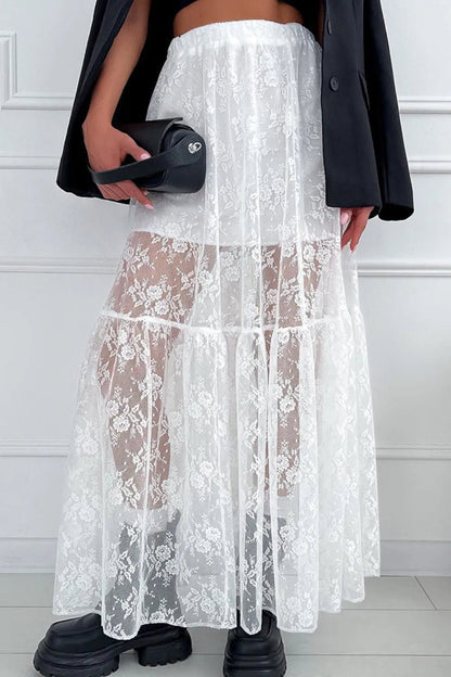 Lace Elastic Waist Maxi Skirt - adritiX