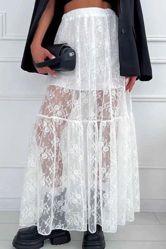 Lace Elastic Waist Maxi Skirt - adritiX
