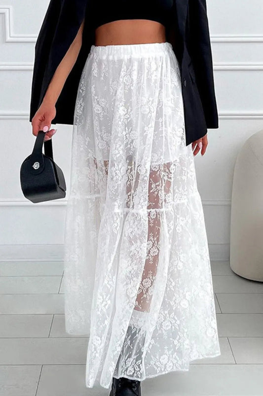 Lace Elastic Waist Maxi Skirt - adritiX