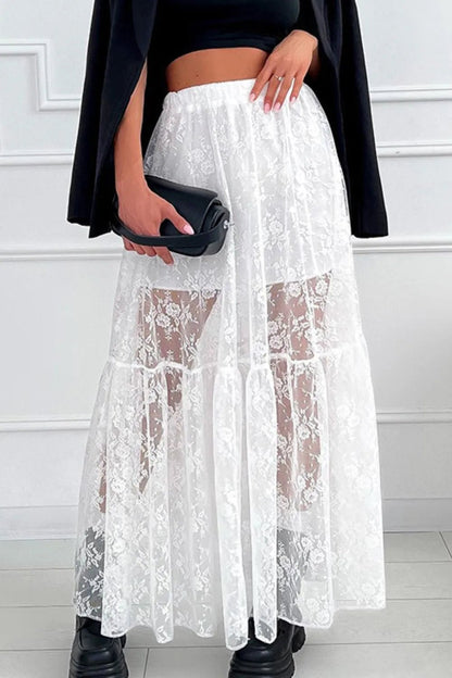 Lace Elastic Waist Maxi Skirt - adritiX