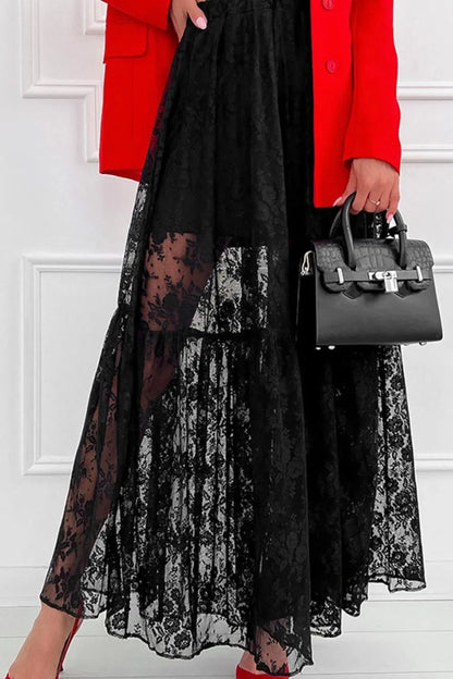 Lace Elastic Waist Maxi Skirt - adritiX
