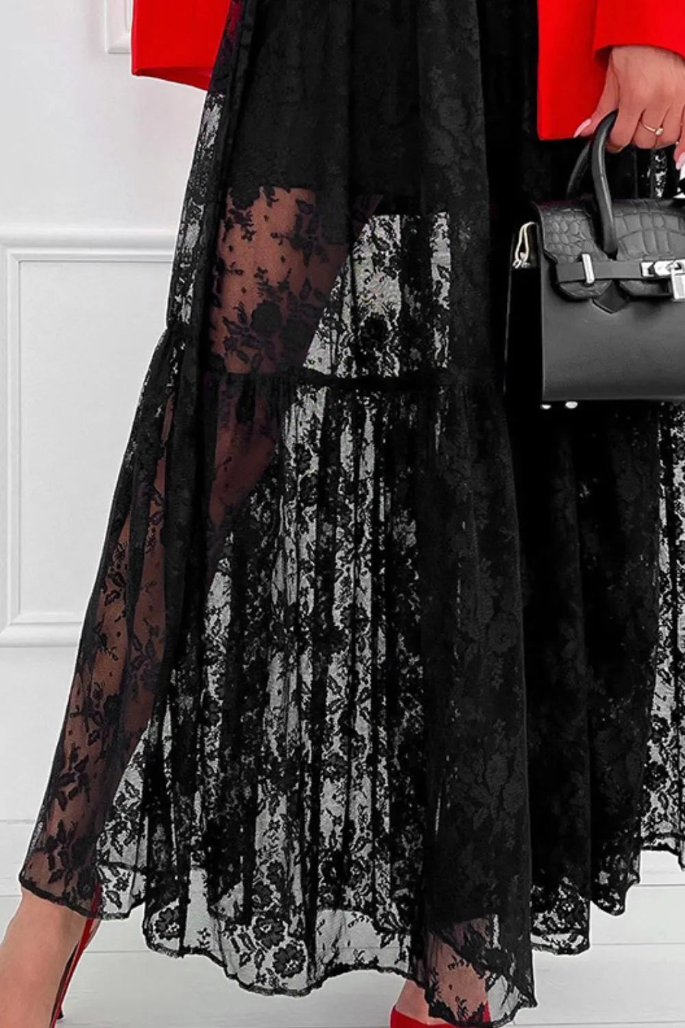 Lace Elastic Waist Maxi Skirt - adritiX