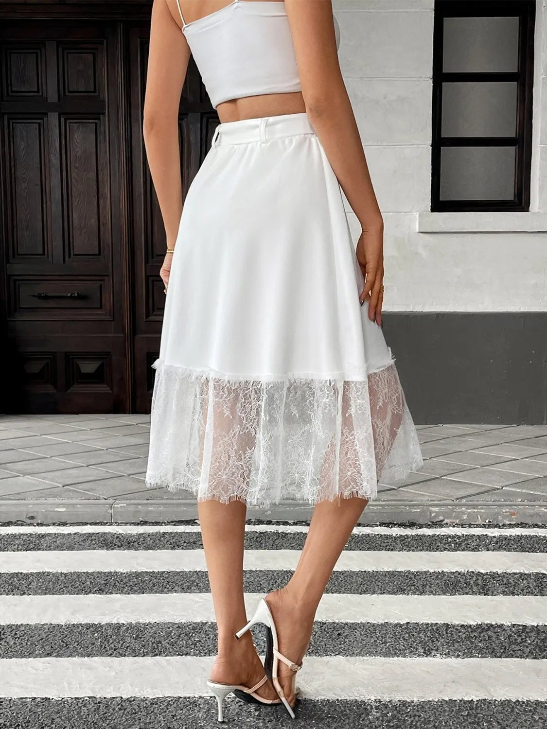 Lace Hem Detail Midi Skirt - adritiX