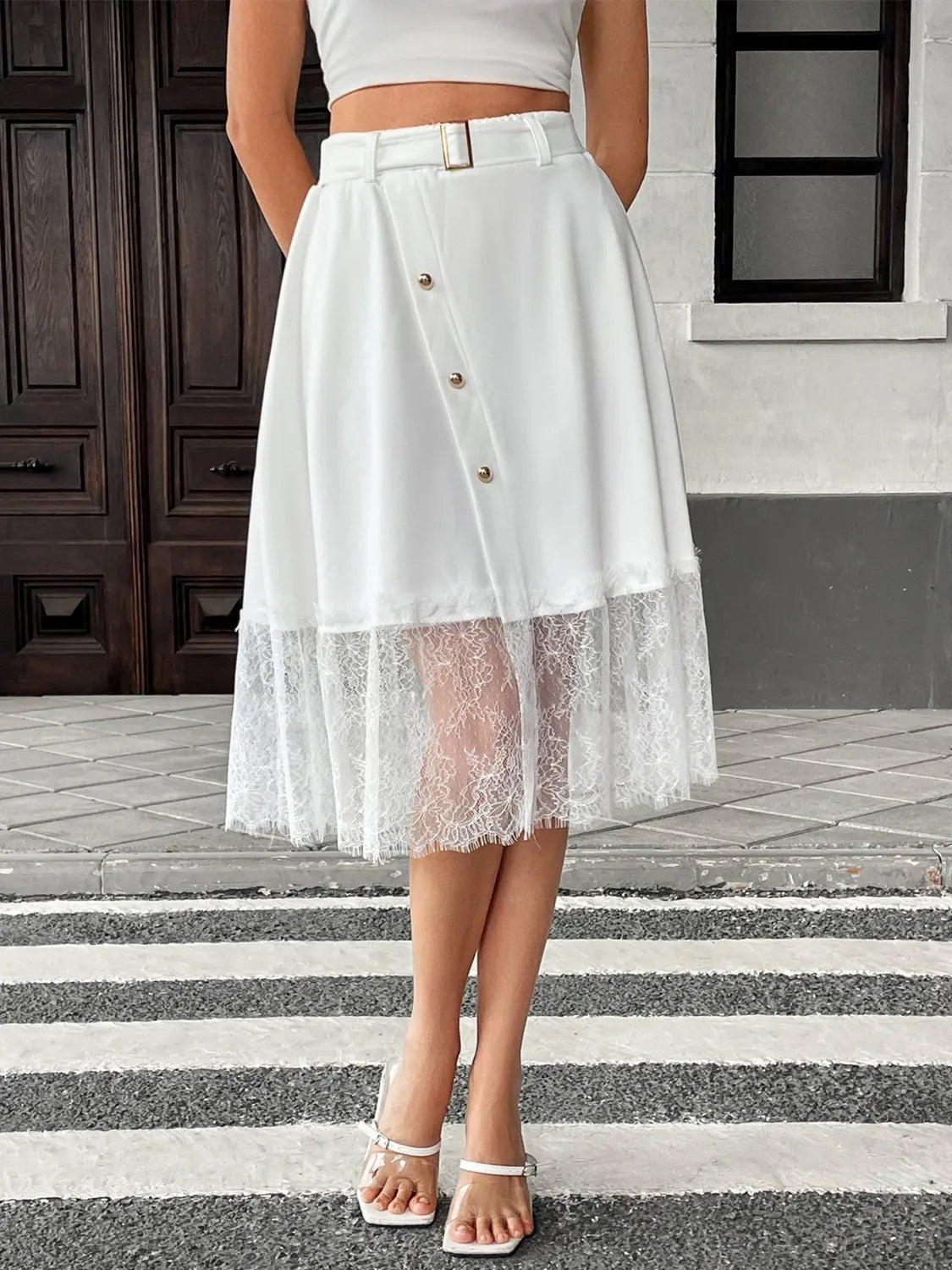 Lace Hem Detail Midi Skirt - adritiX