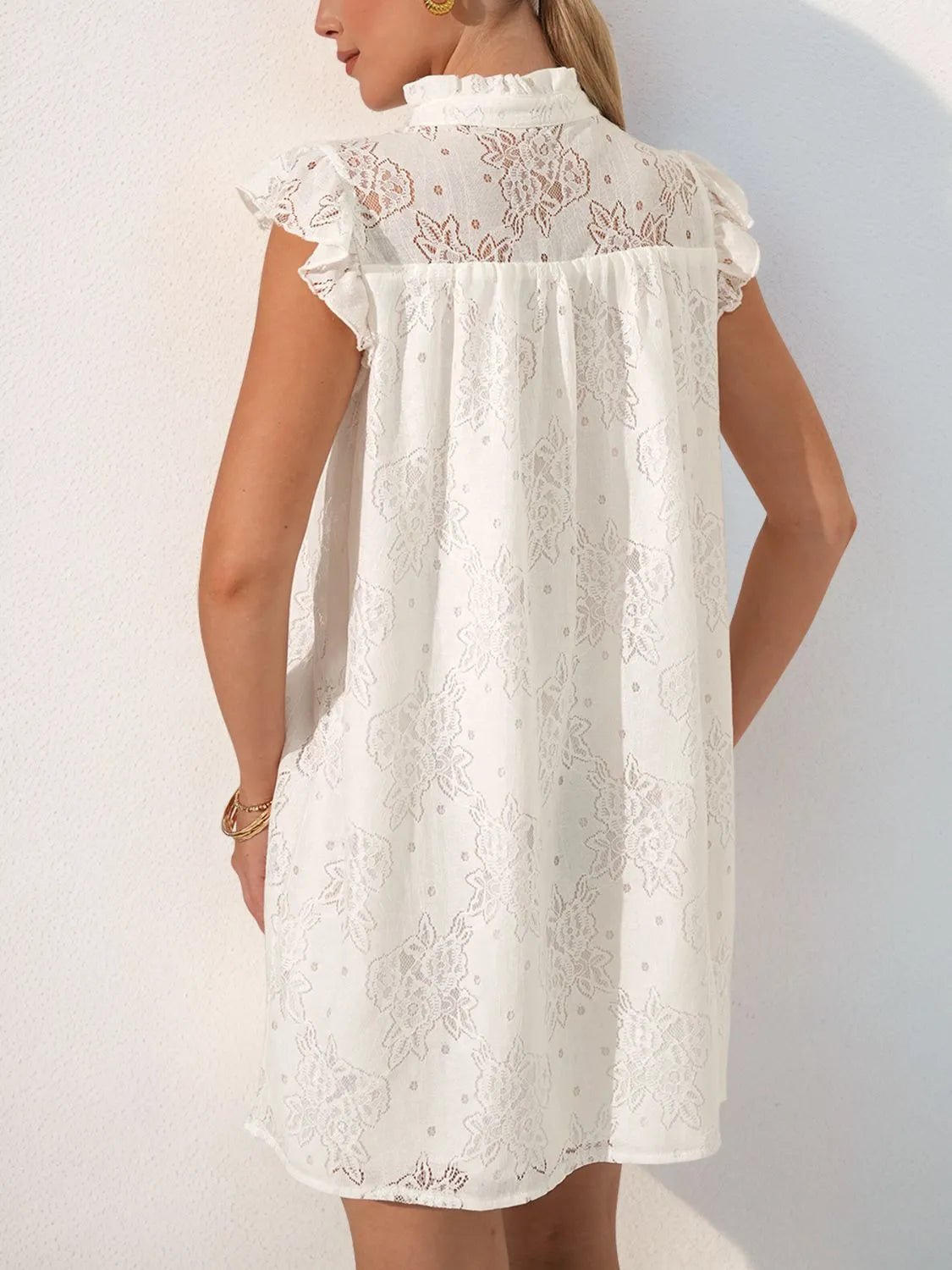 Lace Notched Cap Sleeve Mini Dress - adritiX