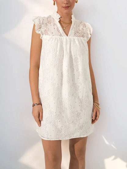 Lace Notched Cap Sleeve Mini Dress - adritiX