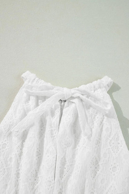 Lace Sleeveless Tied Waist Mini Dress - adritiX