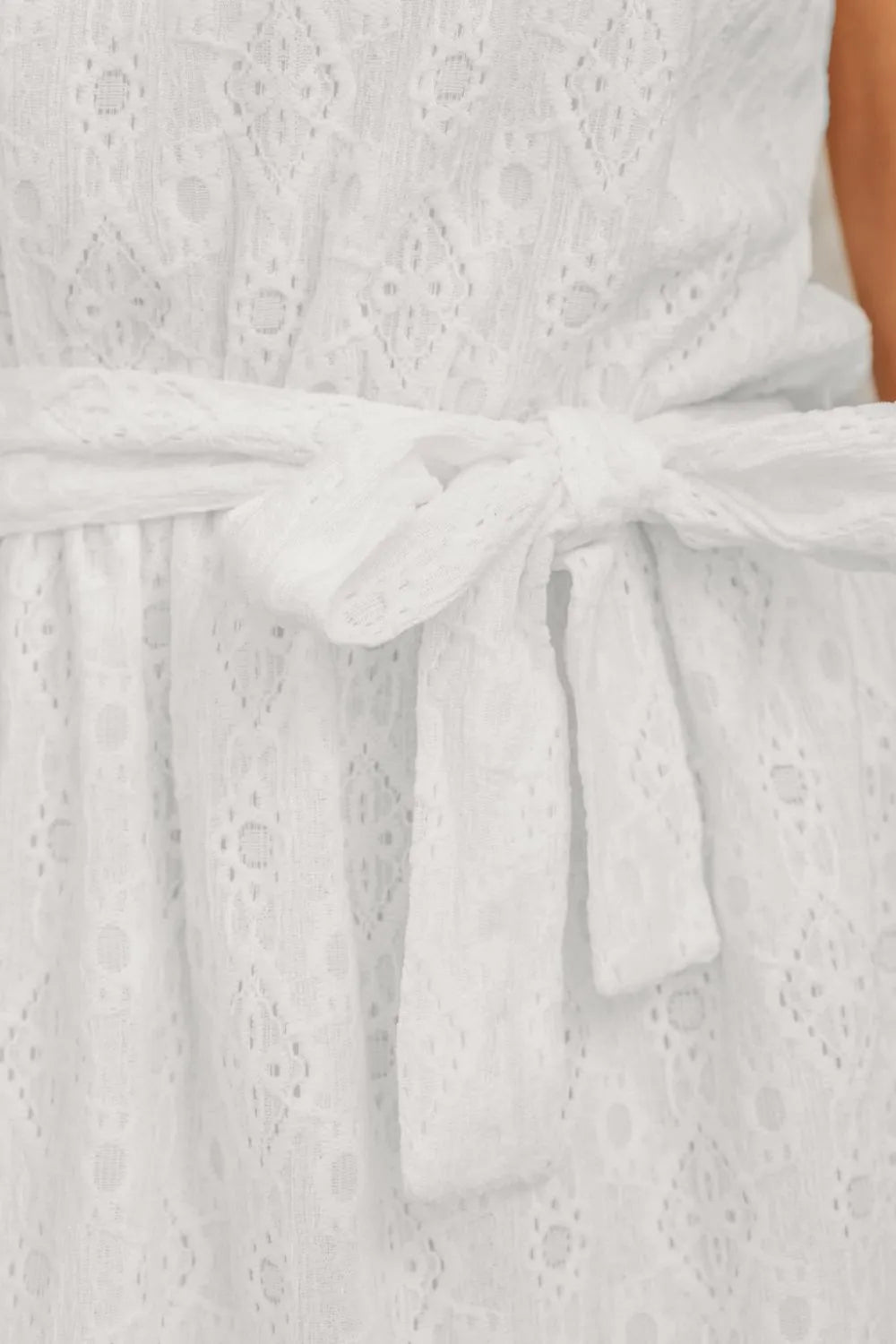 Lace Sleeveless Tied Waist Mini Dress - adritiX