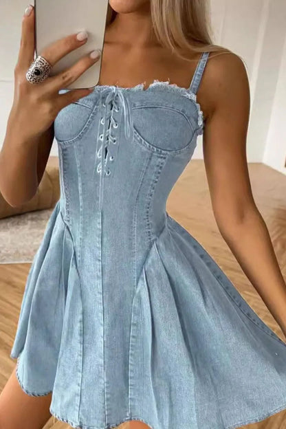 Lace Up Denim Cami Dress - adritiX