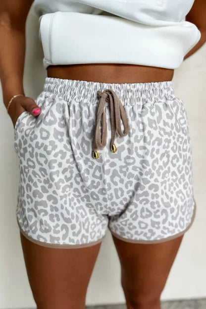 Leopard Print Drawstring Casual Shorts - adritiX