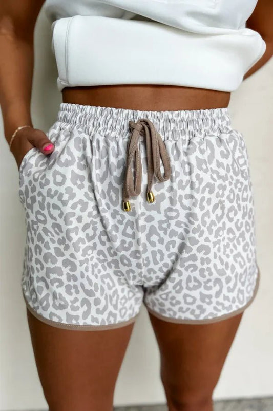 Leopard Print Drawstring Casual Shorts - adritiX