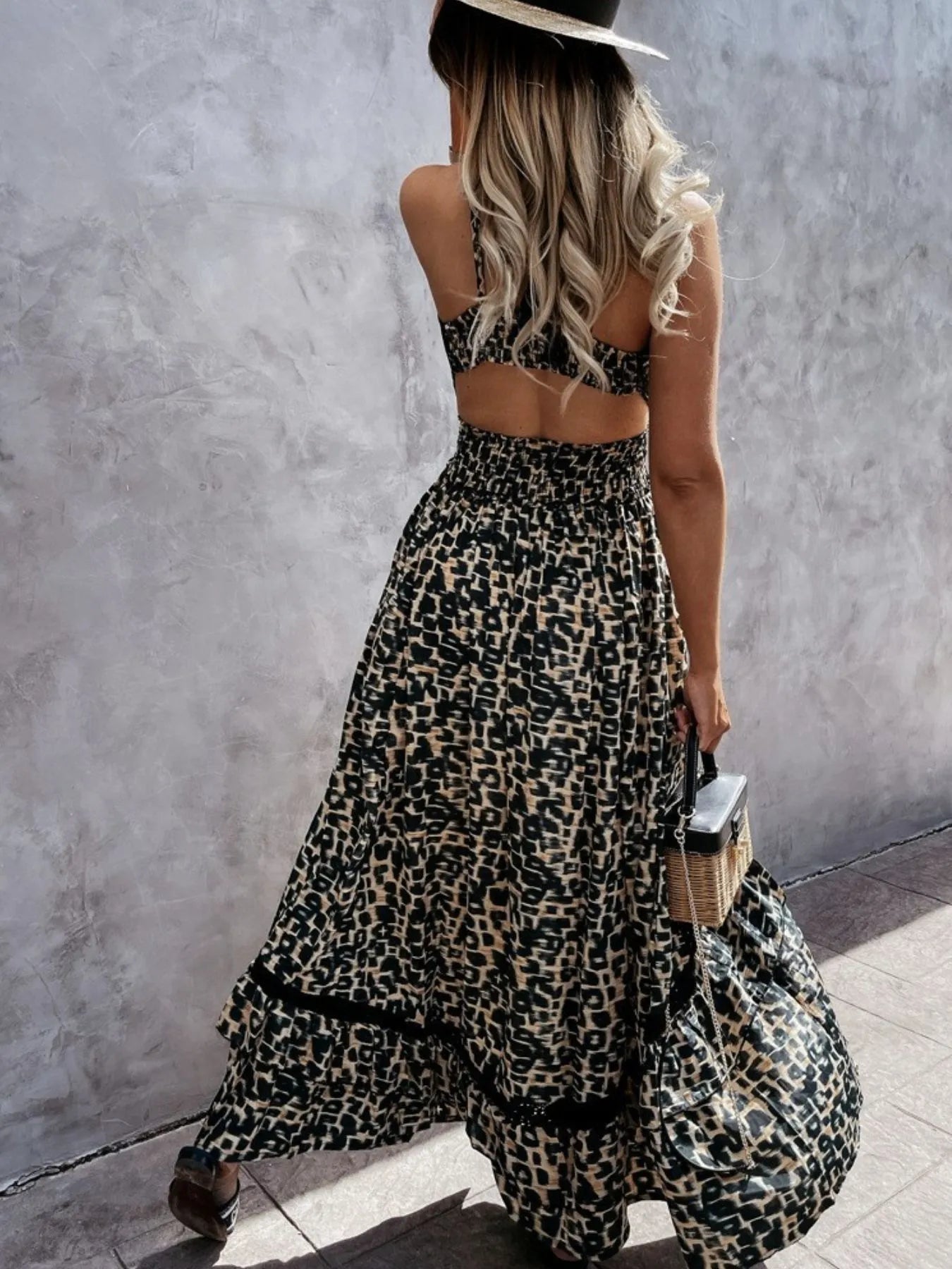 Leopard Print Sleeveless Maxi Dress with Lace Trim - adritiX