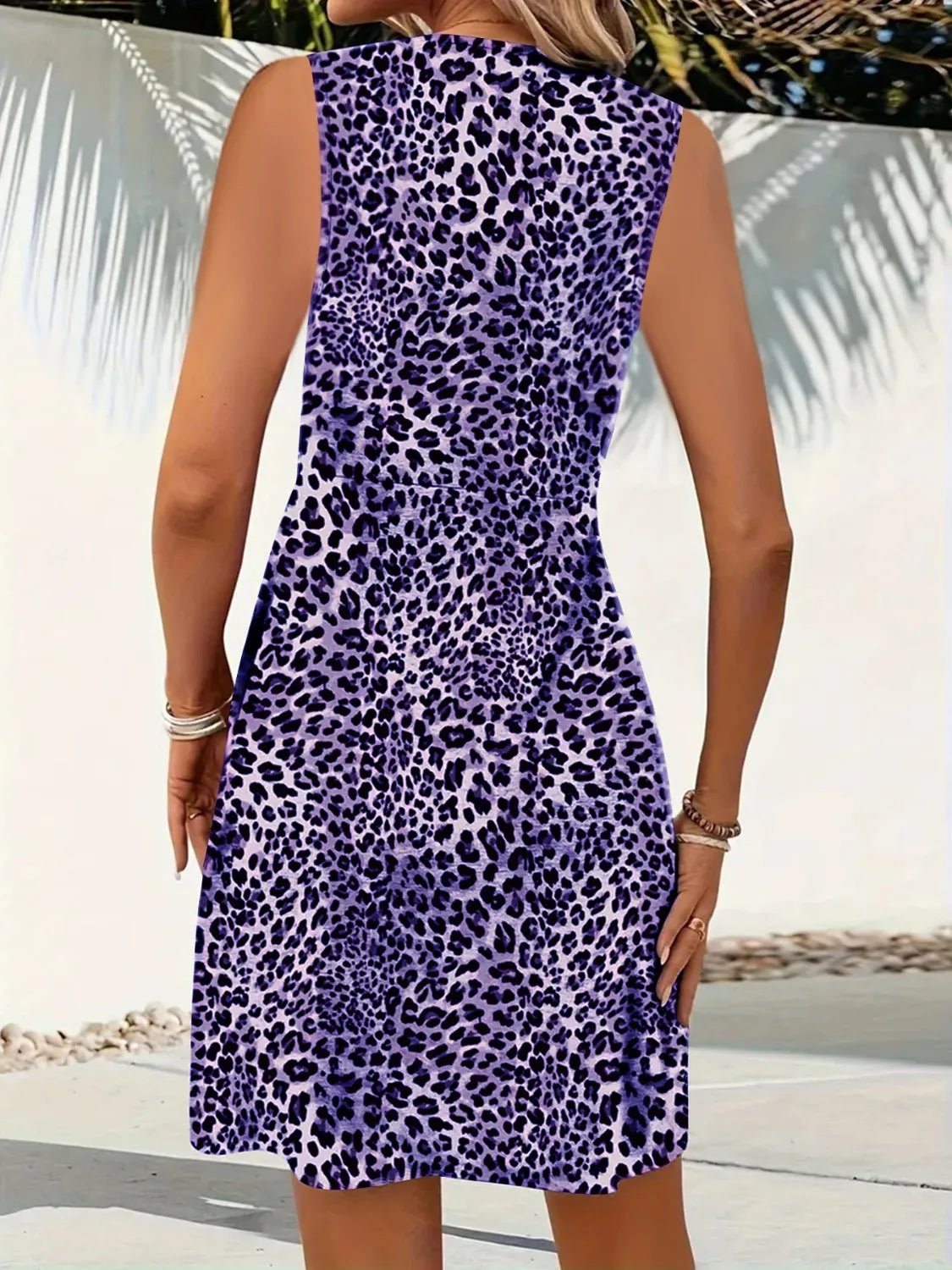 Leopard V - Neck Sleeveless Mini Dress - adritiX