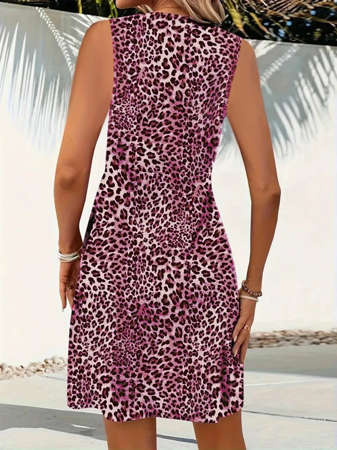 Leopard V - Neck Sleeveless Mini Dress - adritiX