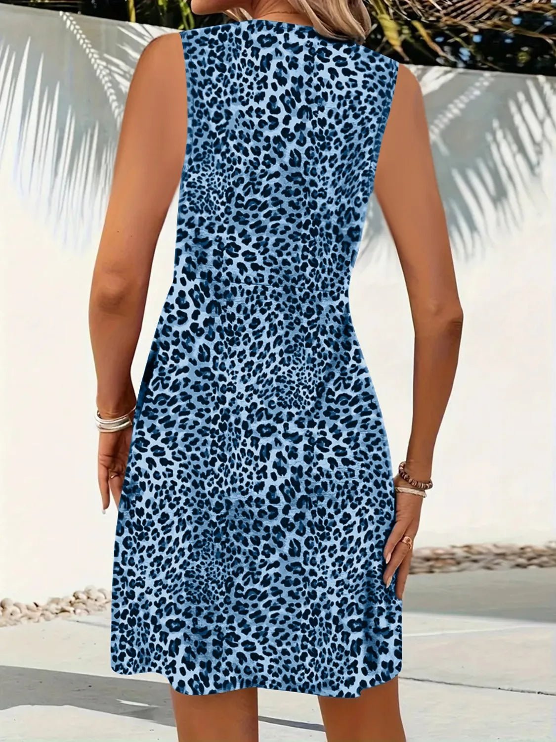 Leopard V - Neck Sleeveless Mini Dress - adritiX