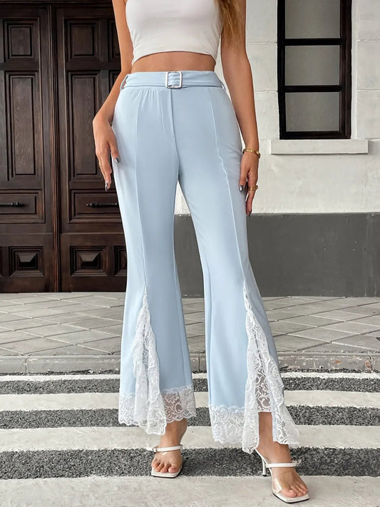 LuxeLine Lace Trim Flare Leg Pants - Elevate Your Style with Chic Comfort - adritiX