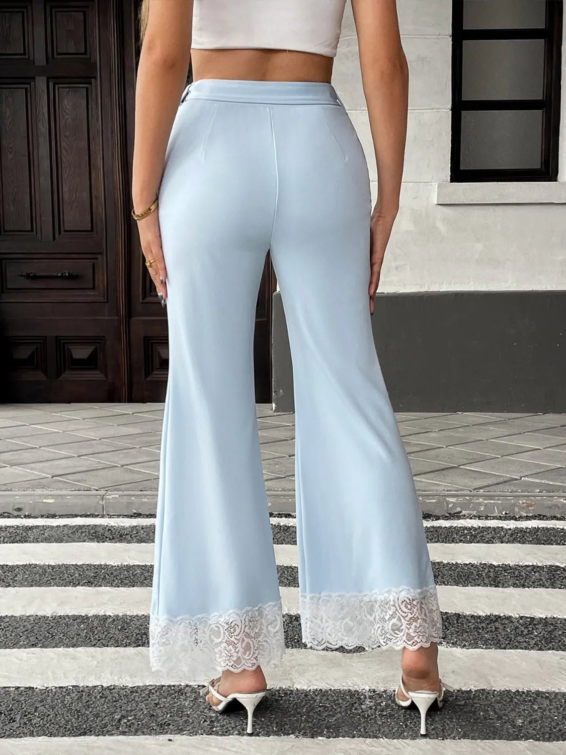 LuxeLine Lace Trim Flare Leg Pants - Elevate Your Style with Chic Comfort - adritiX