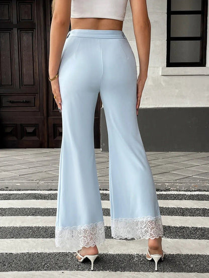 LuxeLine Lace Trim Flare Leg Pants - Elevate Your Style with Chic Comfort - adritiX