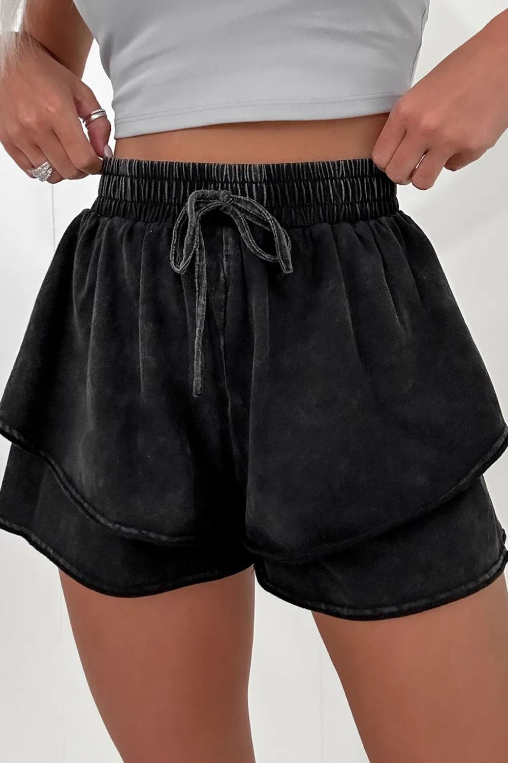 Mineral Wash French Terry High Waist Casual Shorts - adritiX