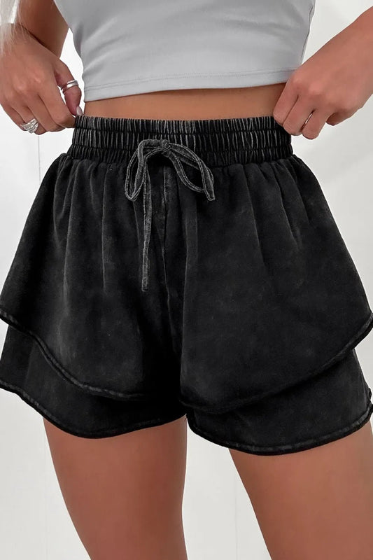 Mineral Wash French Terry High Waist Casual Shorts - adritiX