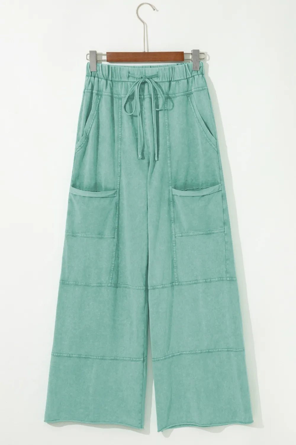 Mineral Wash High Waist Cargo Pants with Exposed Seams & Drawstring - Effortless Style & Comfort - adritiX