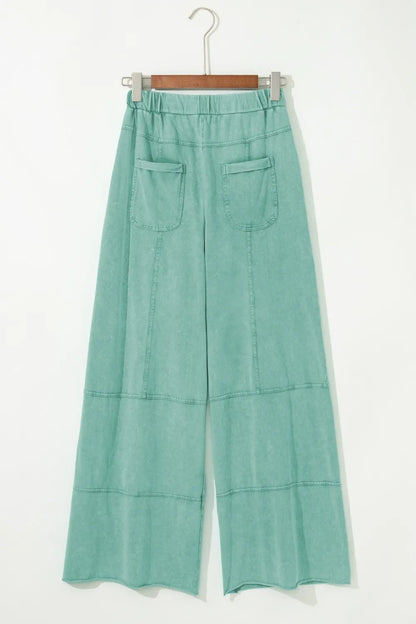 Mineral Wash High Waist Cargo Pants with Exposed Seams & Drawstring - Effortless Style & Comfort - adritiX