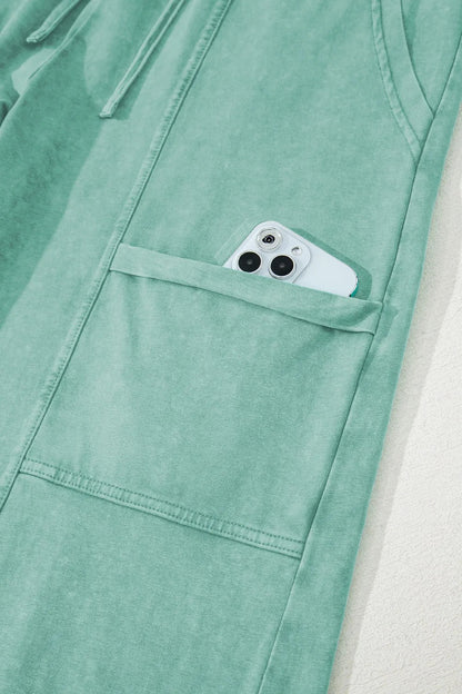 Mineral Wash High Waist Cargo Pants with Exposed Seams & Drawstring - Effortless Style & Comfort - adritiX