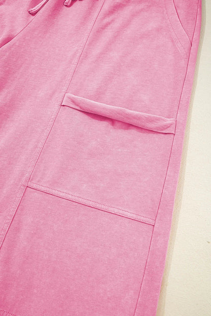 Mineral Wash High Waist Cargo Pants with Exposed Seams & Drawstring - Effortless Style & Comfort - adritiX