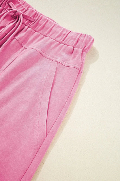 Mineral Wash High Waist Cargo Pants with Exposed Seams & Drawstring - Effortless Style & Comfort - adritiX