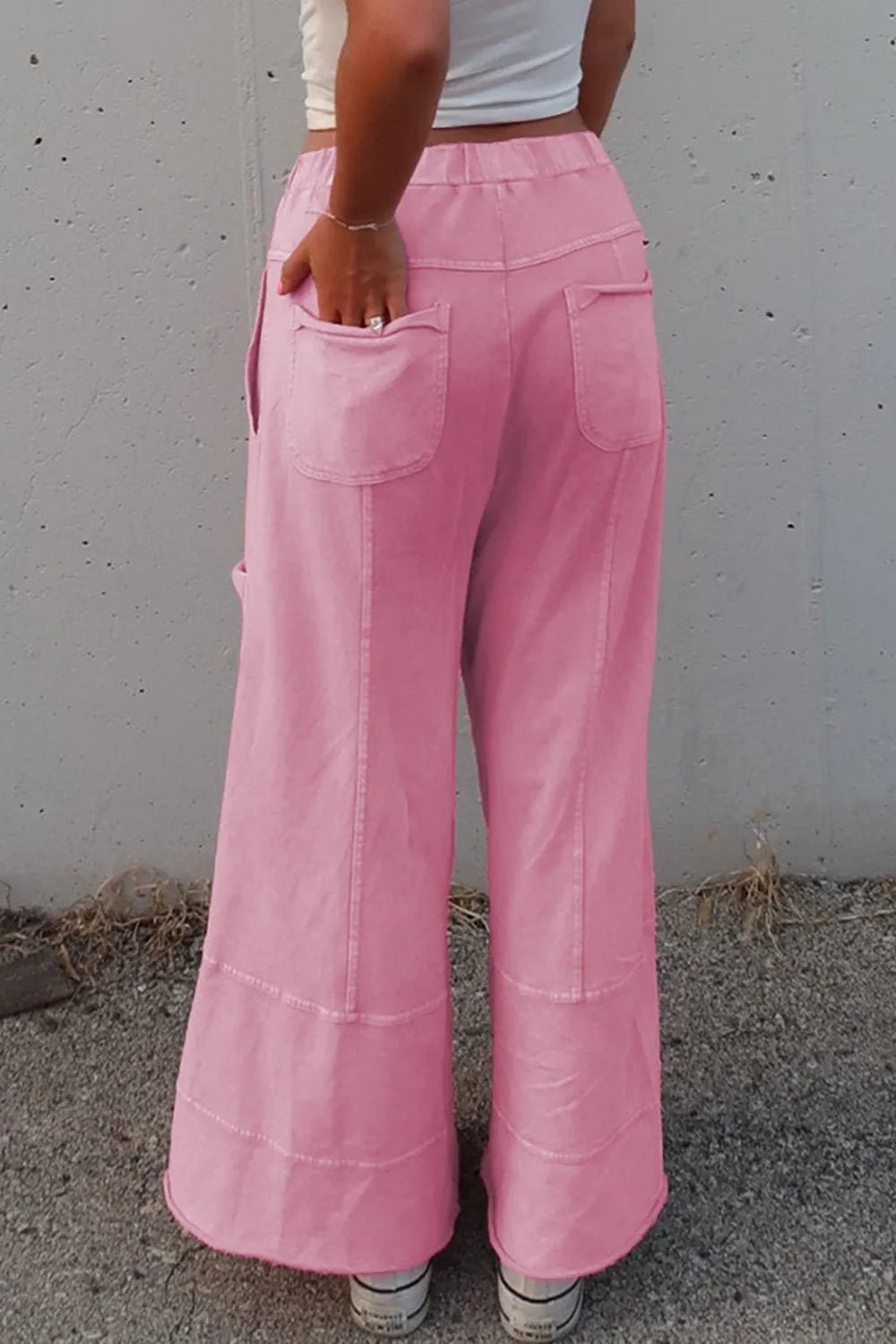 Mineral Wash High Waist Cargo Pants with Exposed Seams & Drawstring - Effortless Style & Comfort - adritiX