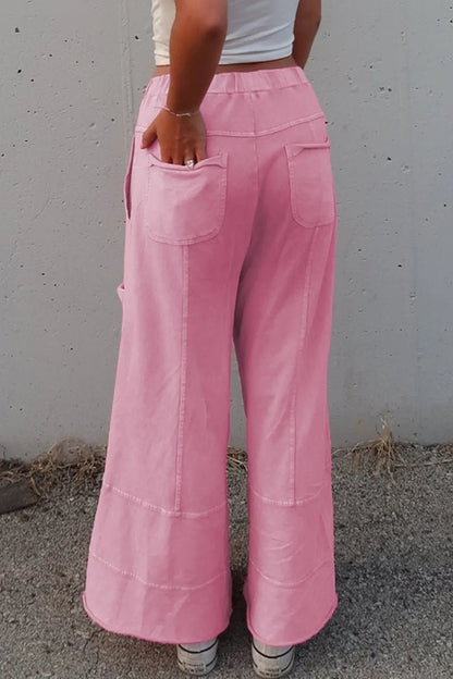 Mineral Wash High Waist Cargo Pants with Exposed Seams & Drawstring - Effortless Style & Comfort - adritiX