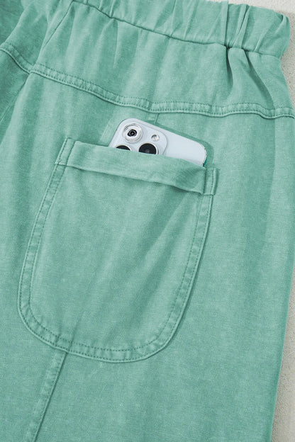 Mineral Wash High Waist Cargo Pants with Exposed Seams & Drawstring - Effortless Style & Comfort - adritiX