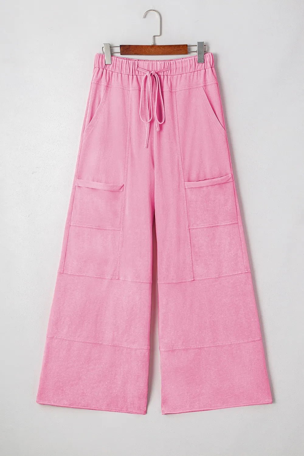 Mineral Wash High Waist Cargo Pants with Exposed Seams & Drawstring - Effortless Style & Comfort - adritiX