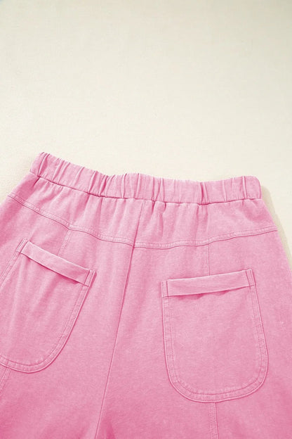 Mineral Wash High Waist Cargo Pants with Exposed Seams & Drawstring - Effortless Style & Comfort - adritiX