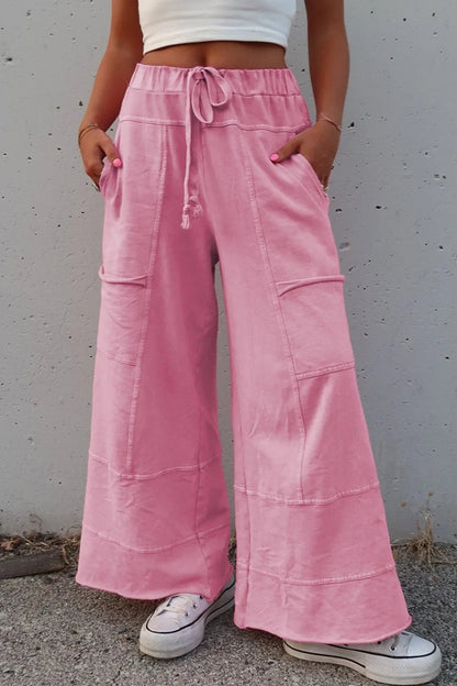Mineral Wash High Waist Cargo Pants with Exposed Seams & Drawstring - Effortless Style & Comfort - adritiX