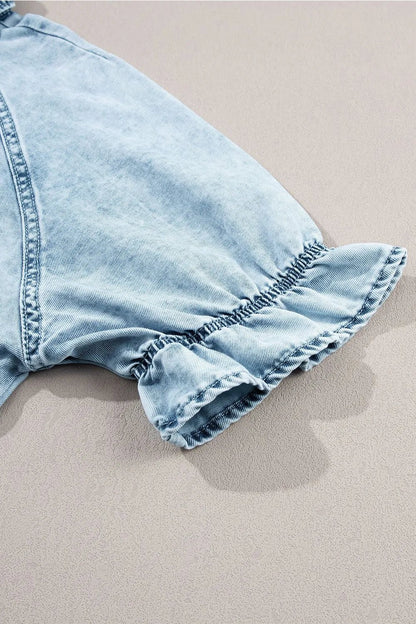 Mineral Wash Ruffle Sleeve Denim Dress - adritiX