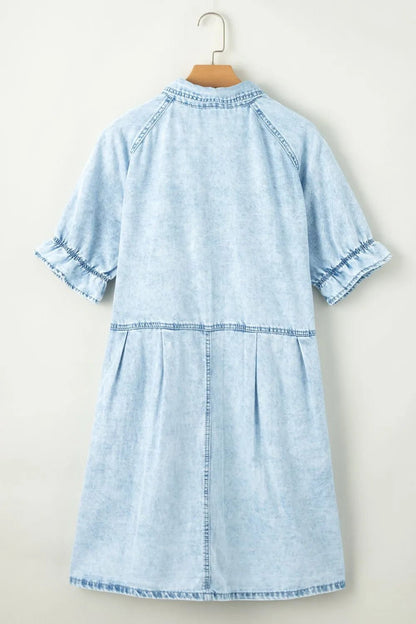 Mineral Wash Ruffle Sleeve Denim Dress - adritiX