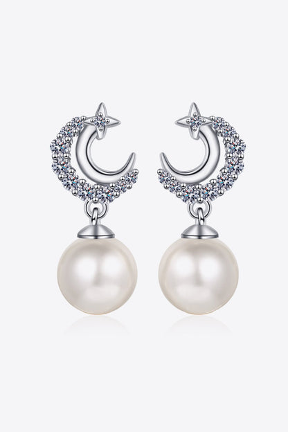 Moissanite Pearl Drop Earrings - adritiX