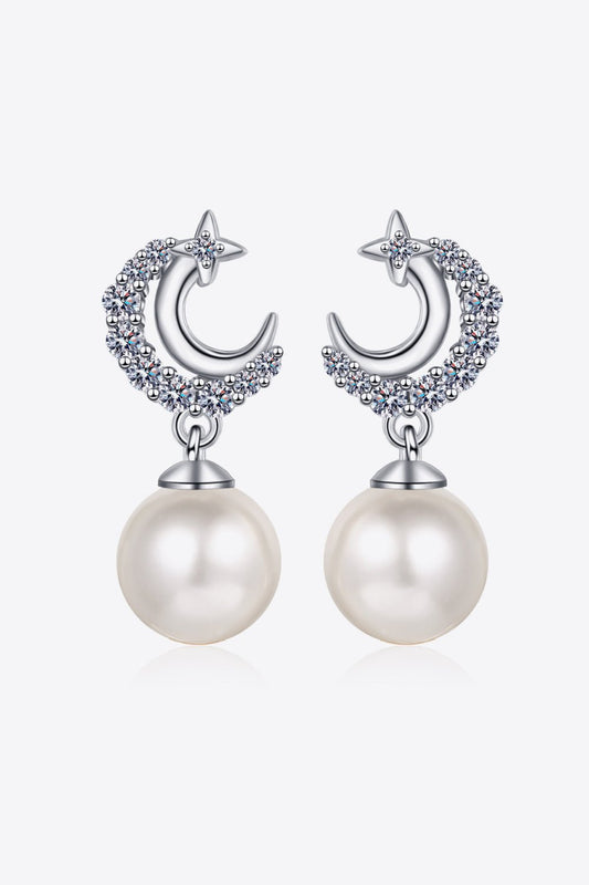 Moissanite Pearl Drop Earrings - adritiX