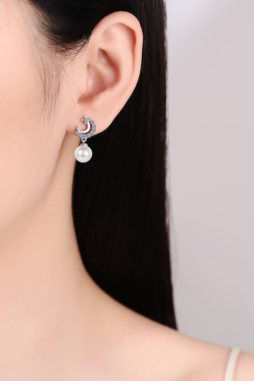 Moissanite Pearl Drop Earrings - adritiX
