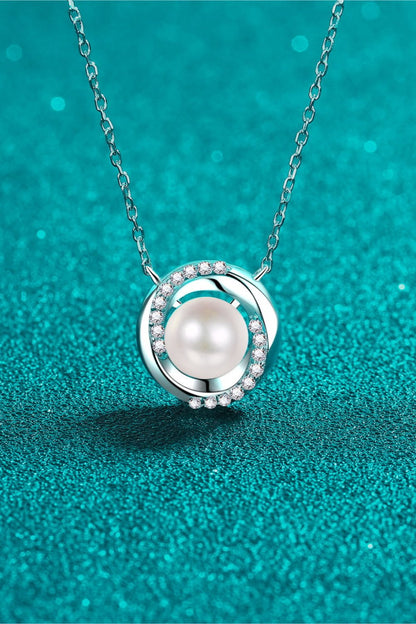 Moissanite Pearl Rhodium - Plated Necklace - adritiX