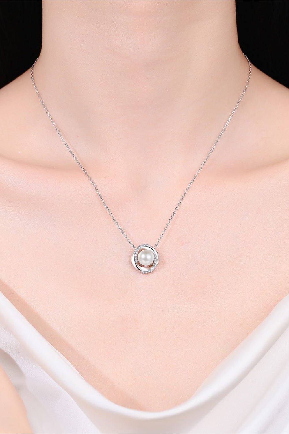 Moissanite Pearl Rhodium - Plated Necklace - adritiX