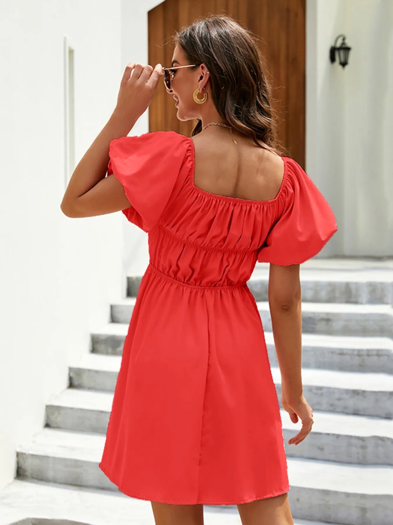 Off - Shoulder Puff Sleeve Mini Dress - adritiX