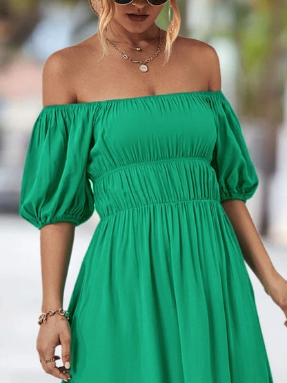 Off - Shoulder Puff Sleeve Mini Dress - adritiX