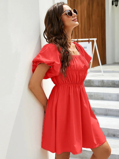 Off - Shoulder Puff Sleeve Mini Dress - adritiX
